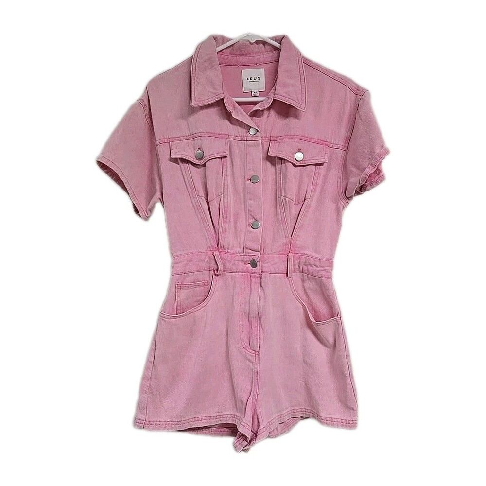 Le Lis Collection‎ Short Sleeve Romper Denim Shorts Pink Women’s Size XS